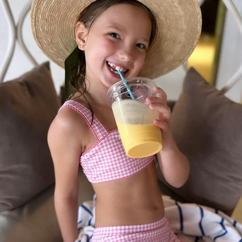Zinnia Sun Hat for Little Girls (Age 4-10) - Long Yellow Grosgrain Ribbon
