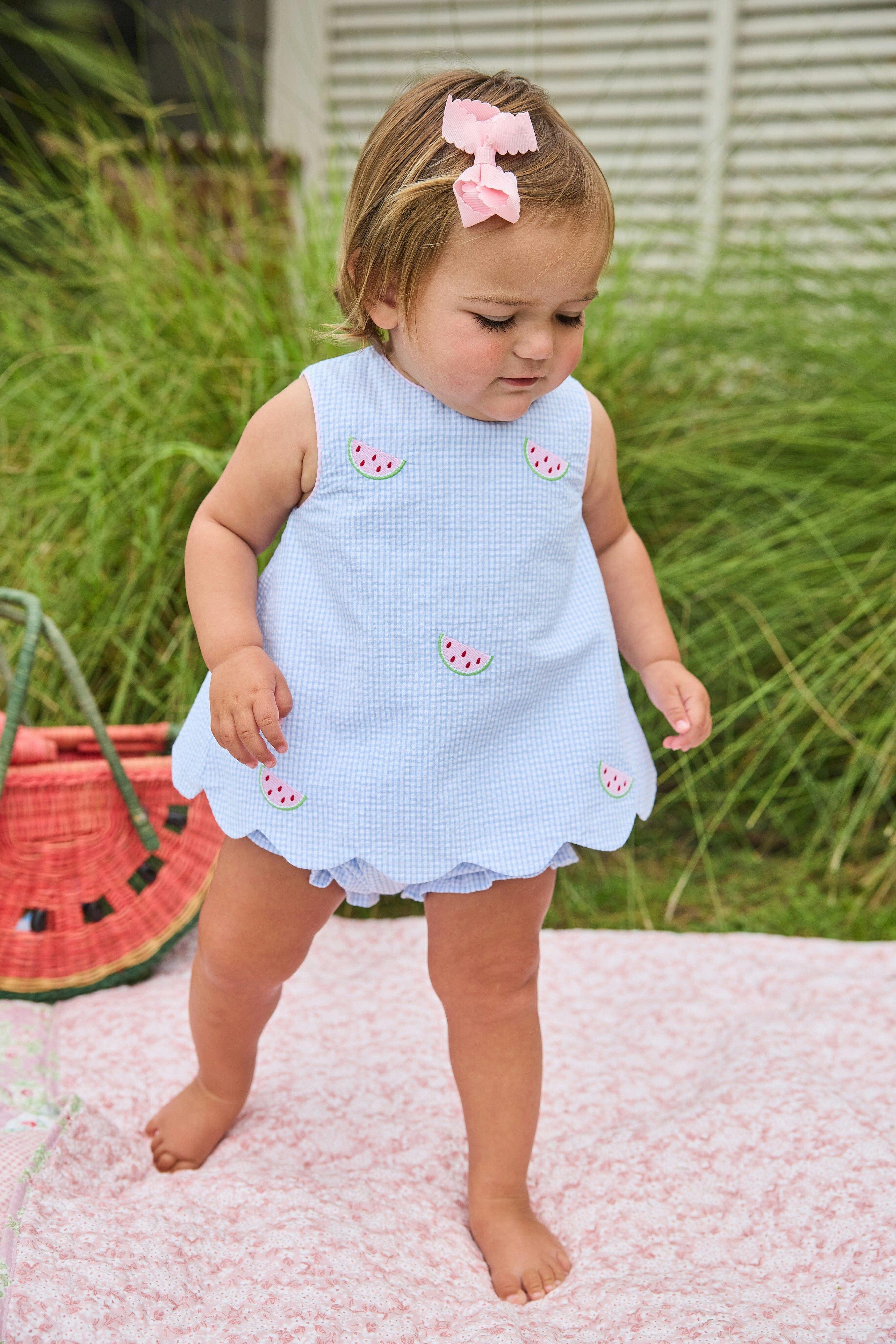 Embroidered Bow Back Bloomer Set - Watermelon