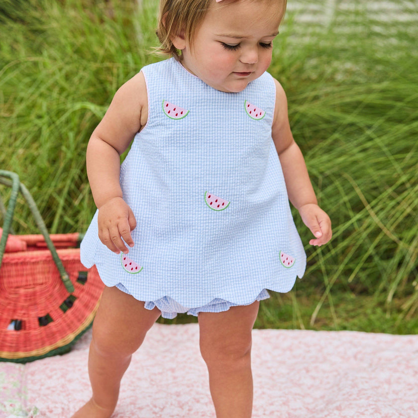Embroidered Bow Back Bloomer Set - Watermelon