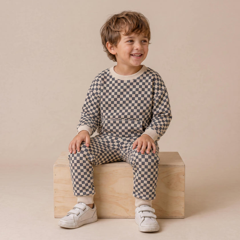 Organic Tee & Pant Slouch Set - Midnight Check