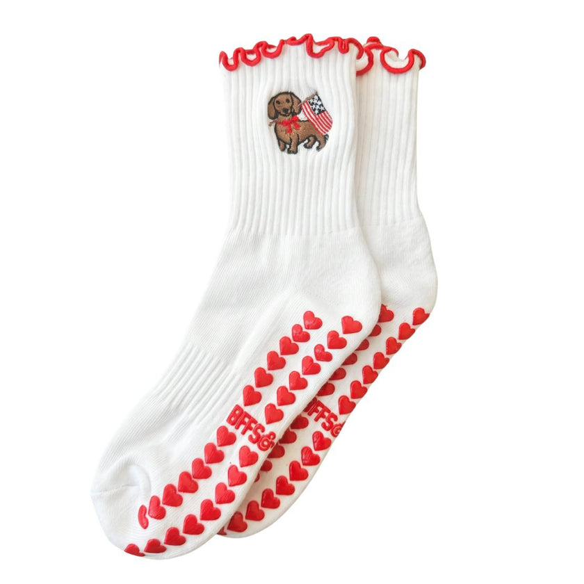USA DOXIE Grippy Pilates Socks, White/Red