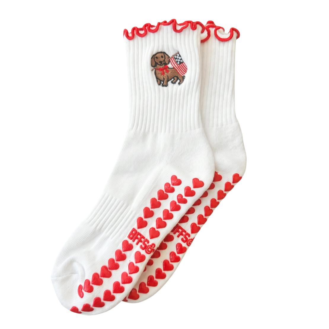 USA DOXIE Grippy Pilates Socks, White/Red