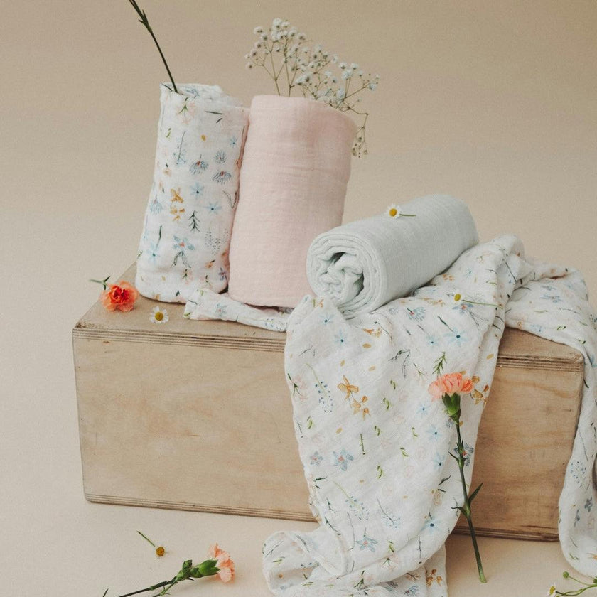 Cotton Muslin Swaddle Blanket 3 Pack - Pastel Petals