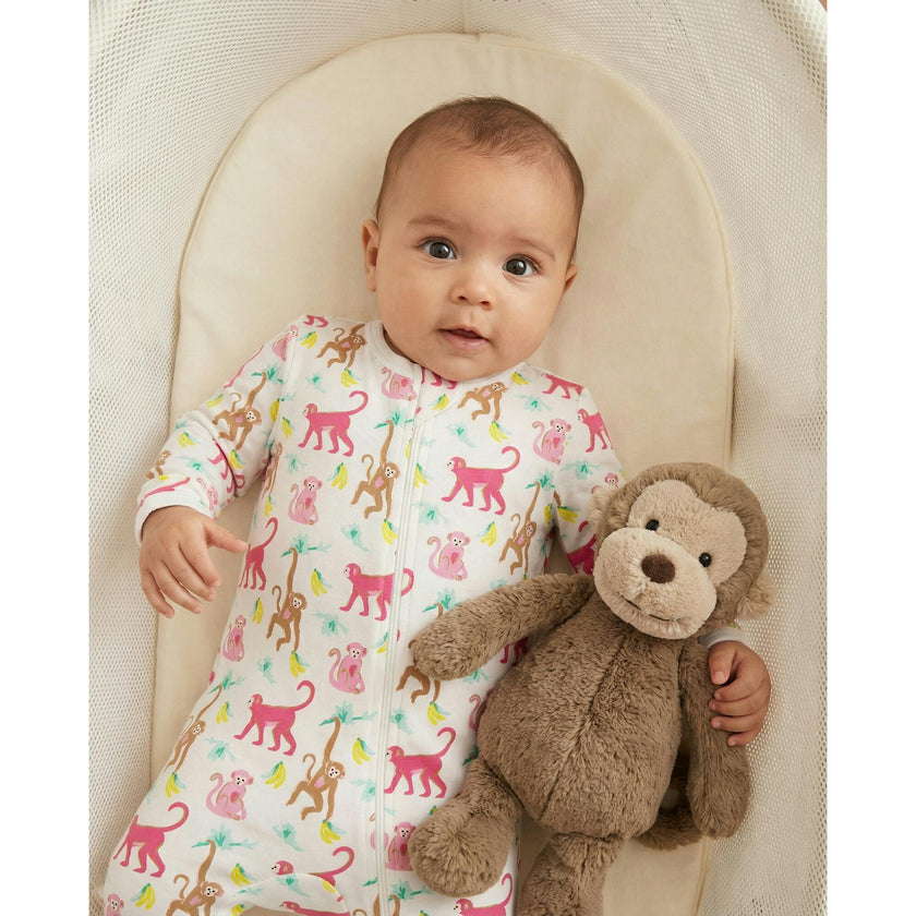 The Organic Zipper Footie [Monkeying Around Pink]
