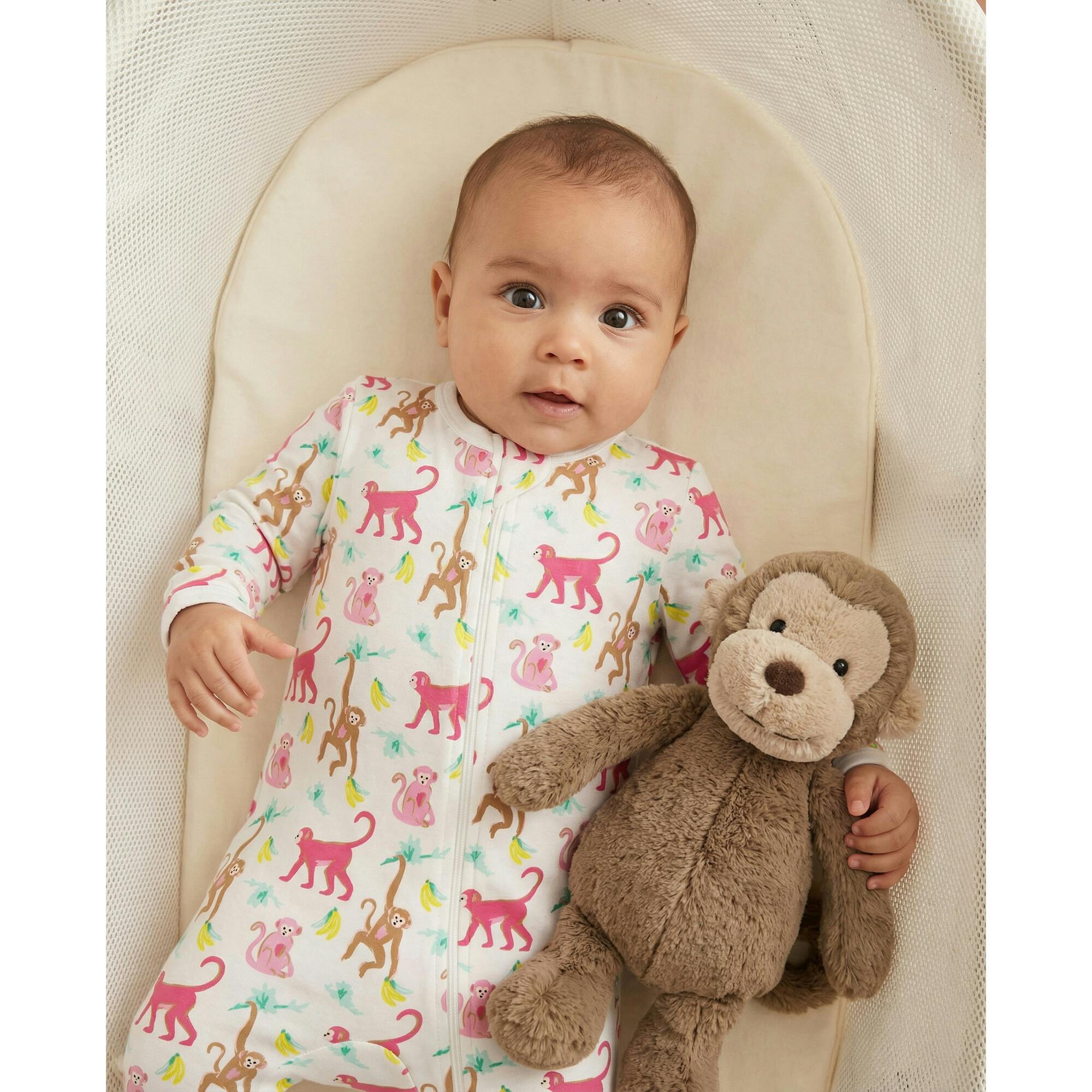 The Organic Zipper Footie [Monkeying Around Pink]
