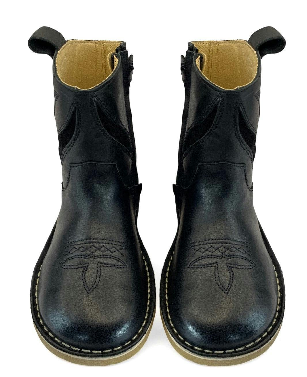Jessie Kids Cowboy Boot - Black Leather