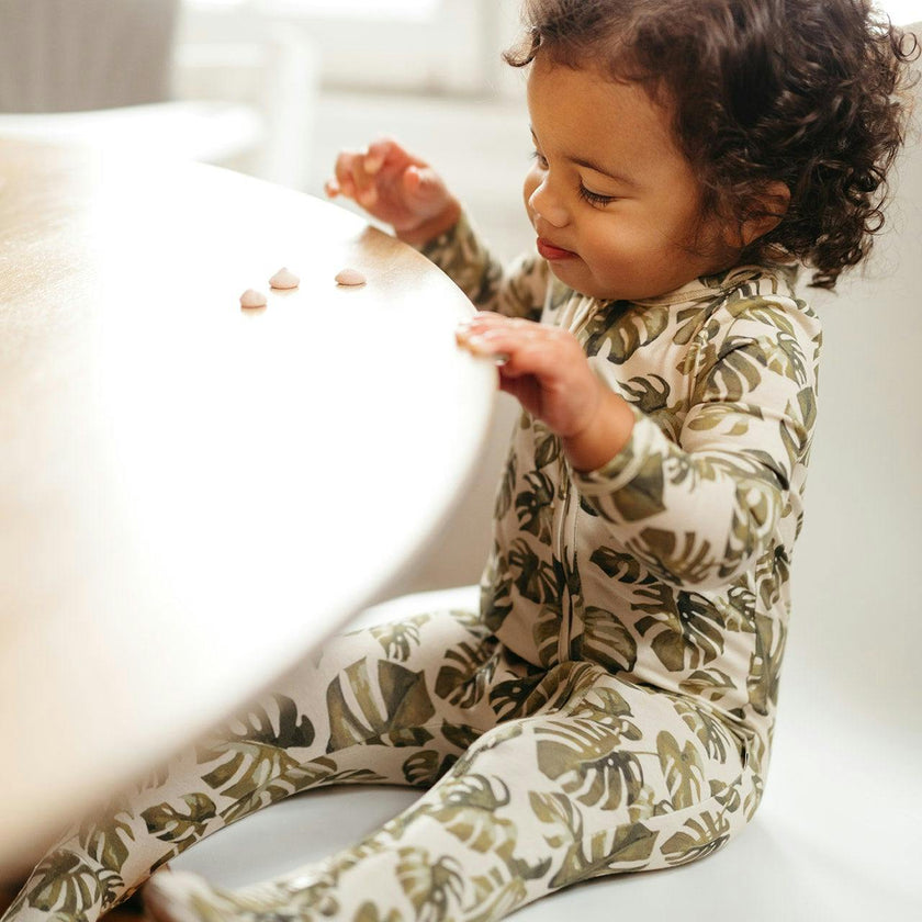 Island Leaf Cotton Stretch Zipper Footed Romper