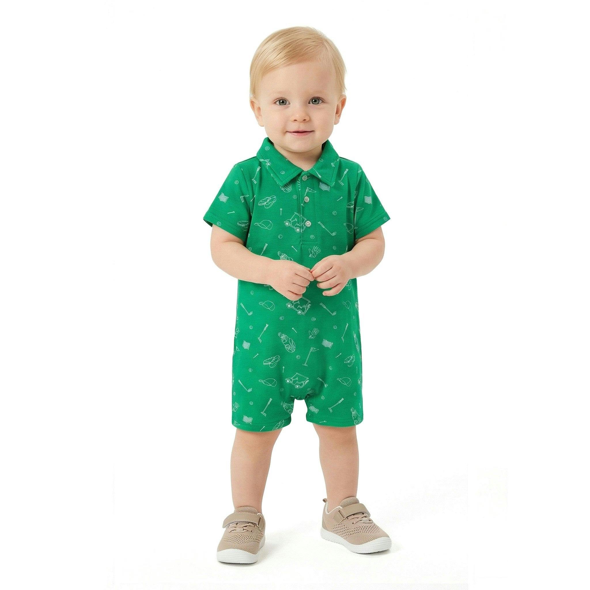 Printed Baby Romper | Green Golf