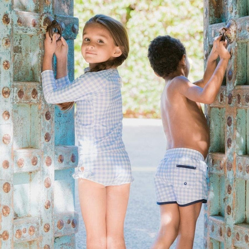 Boys Oasis Blue Gingham Boardie