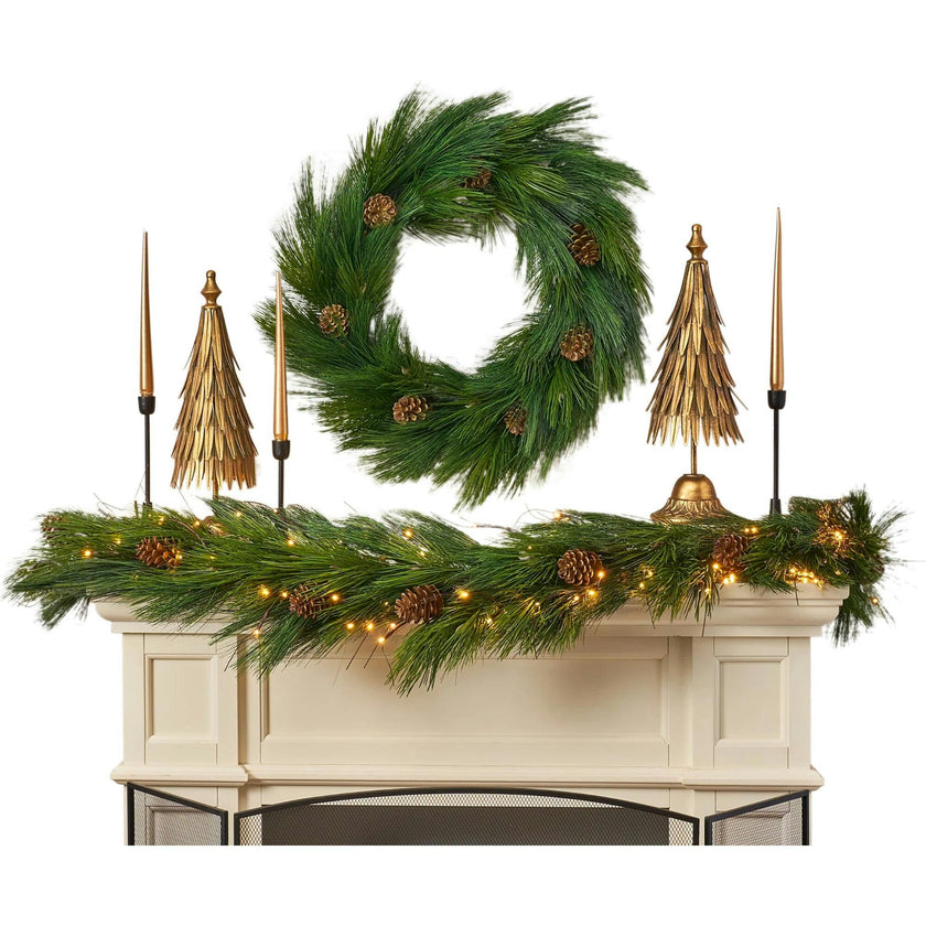 Deluxe Long Needle Pine & Pinecone Faux Winter Greenery Front Door Mantel Wreath