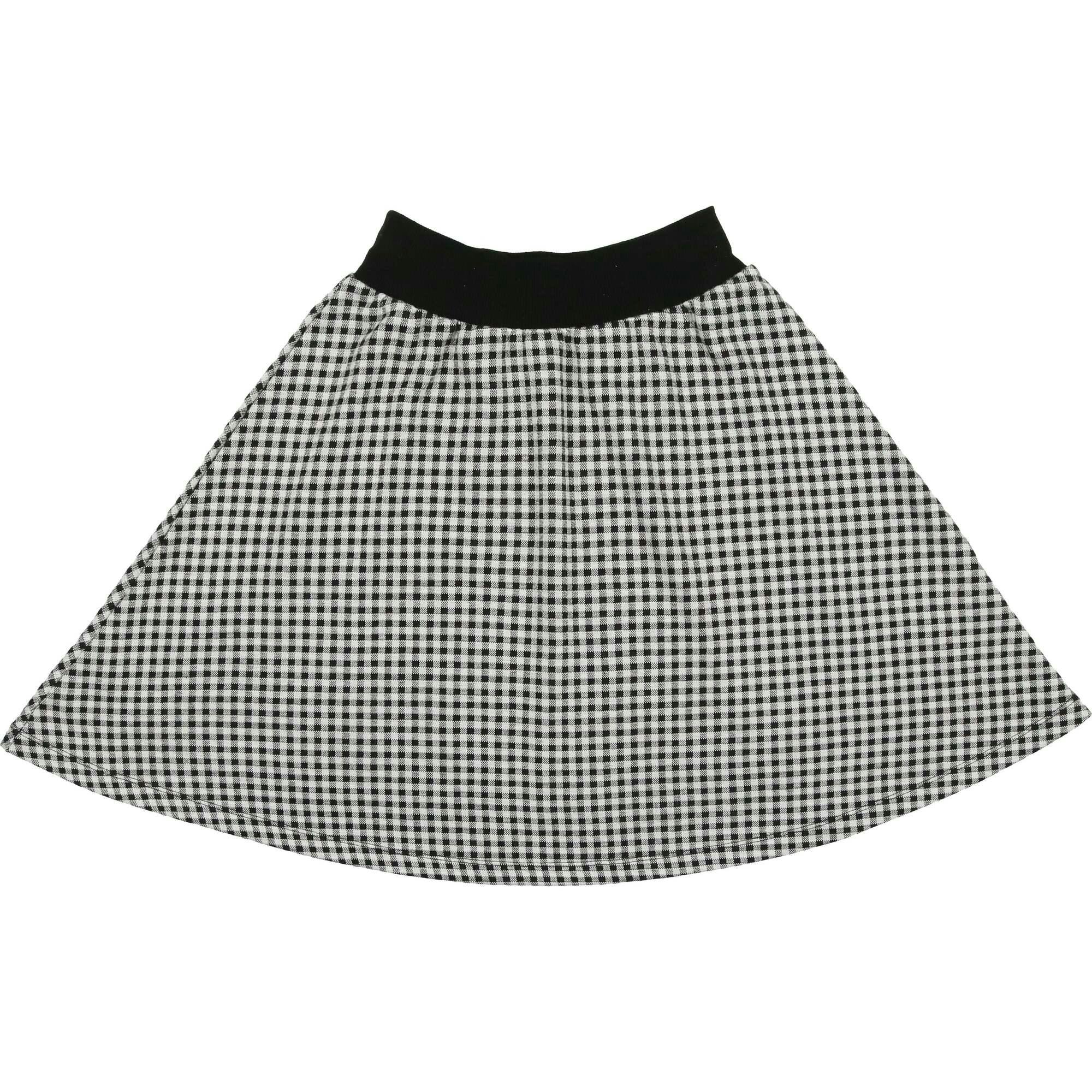 Soft Gingham Ribbed Waist A-Line Short Skirt
