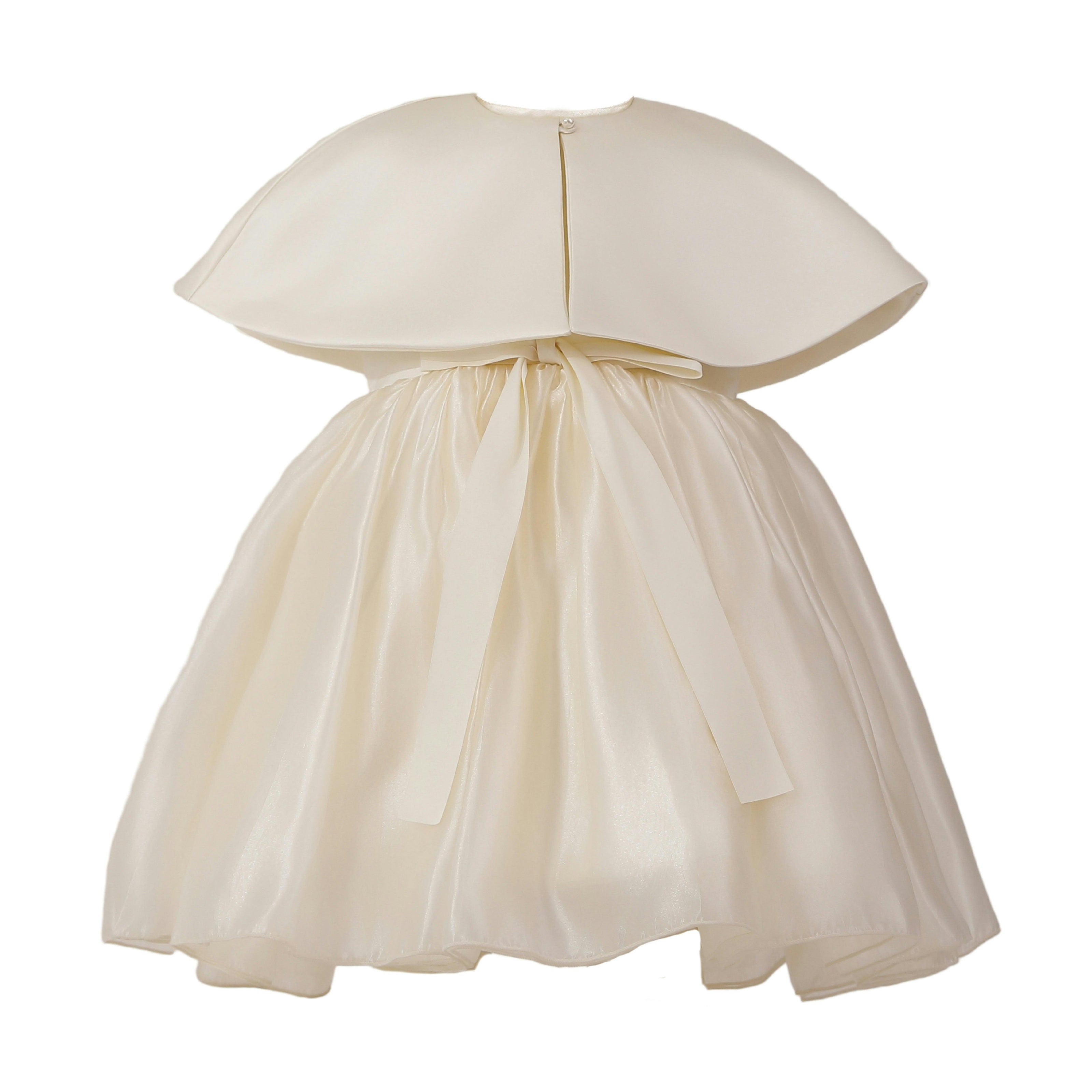 Beige Dovera Timeless Cape-Overlay Gown