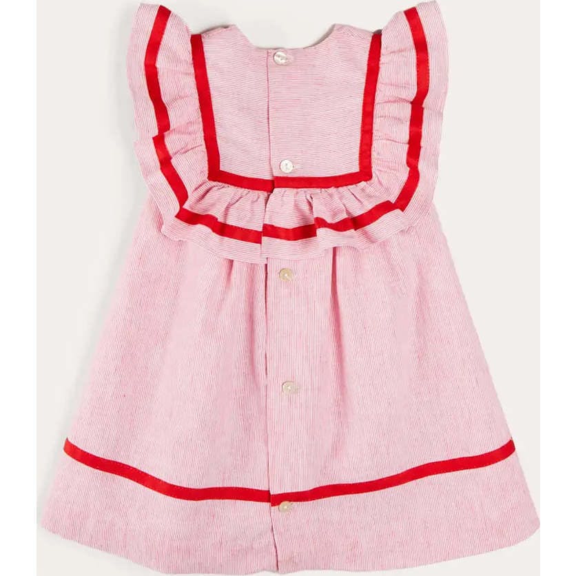 Lawrence Striped Ruffle Bib Sleeveless Dress in Red (12mths-8yrs)