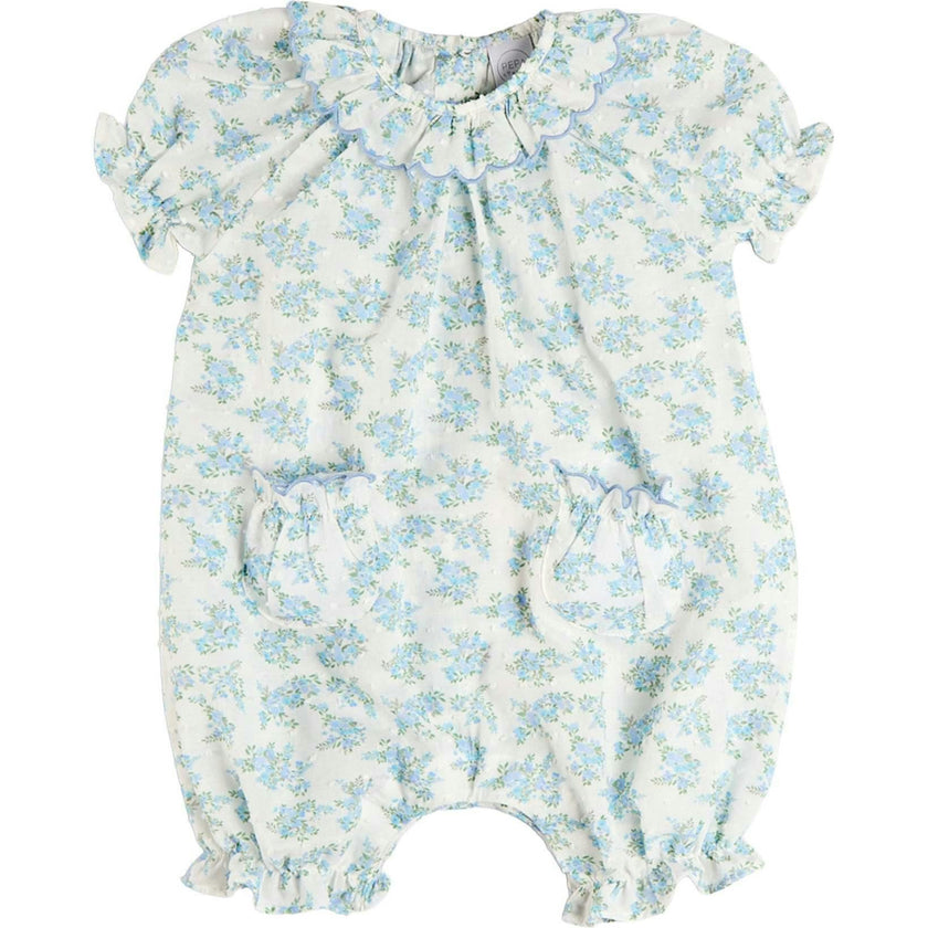 Esme Floral Swiss Voile Scallop Detail All-In-One Pyjamas in Blue (9mths-2yrs)
