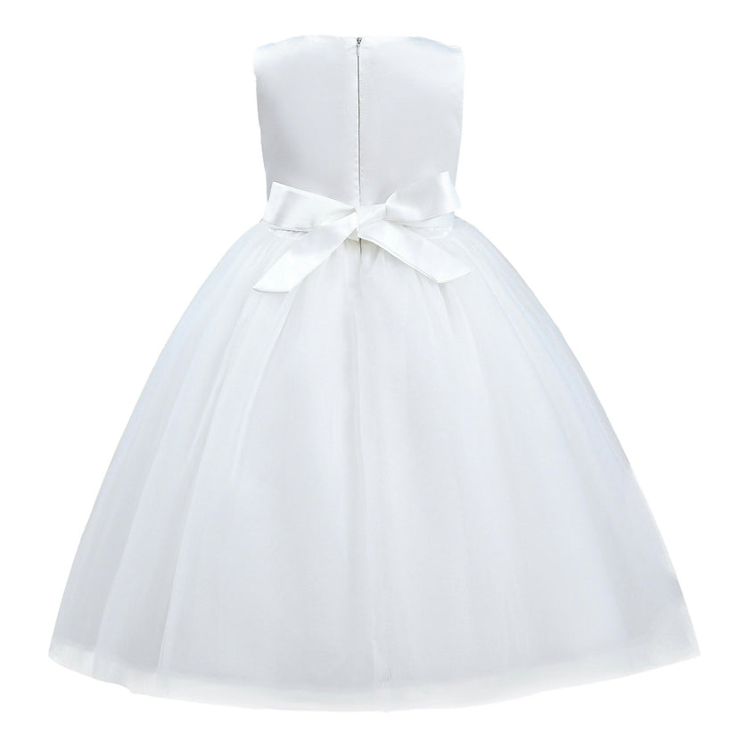 White Pearl Bow Tulle Dress