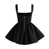 Black Andria Square-Neck Flared Dress