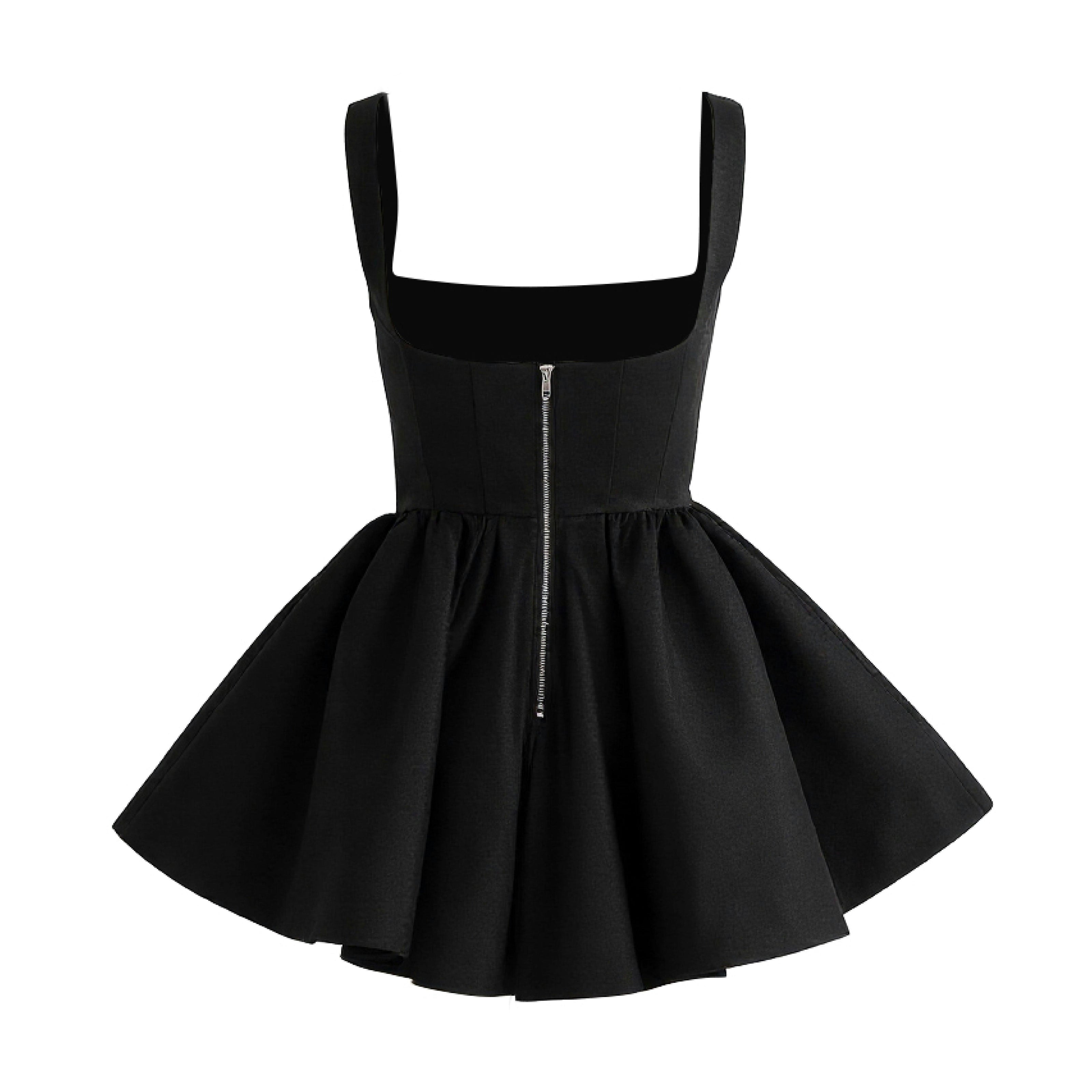 Black Andria Square-Neck Flared Dress