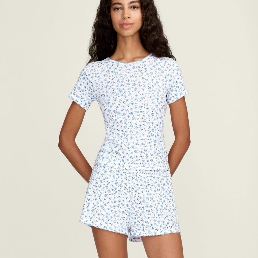 Women's Pointelle Shorts in Blue Floral