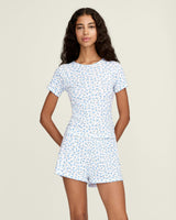 Women's Pointelle Shorts in Blue Floral