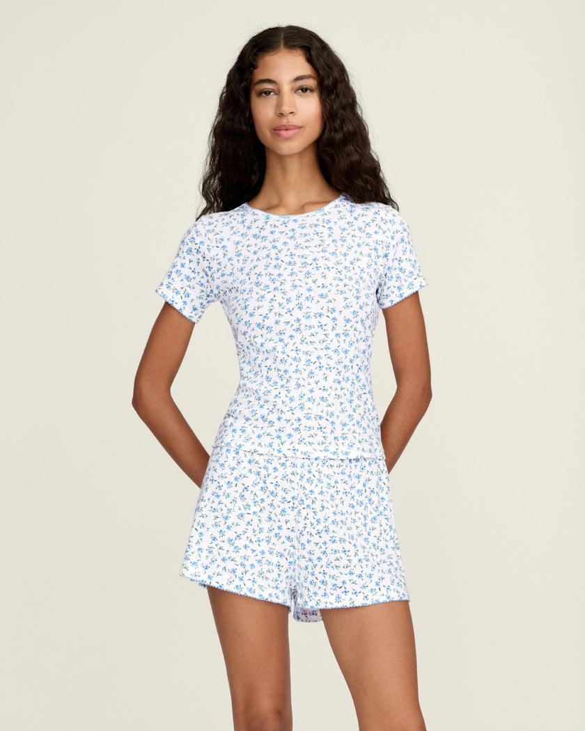 Women's Pointelle Shorts in Blue Floral