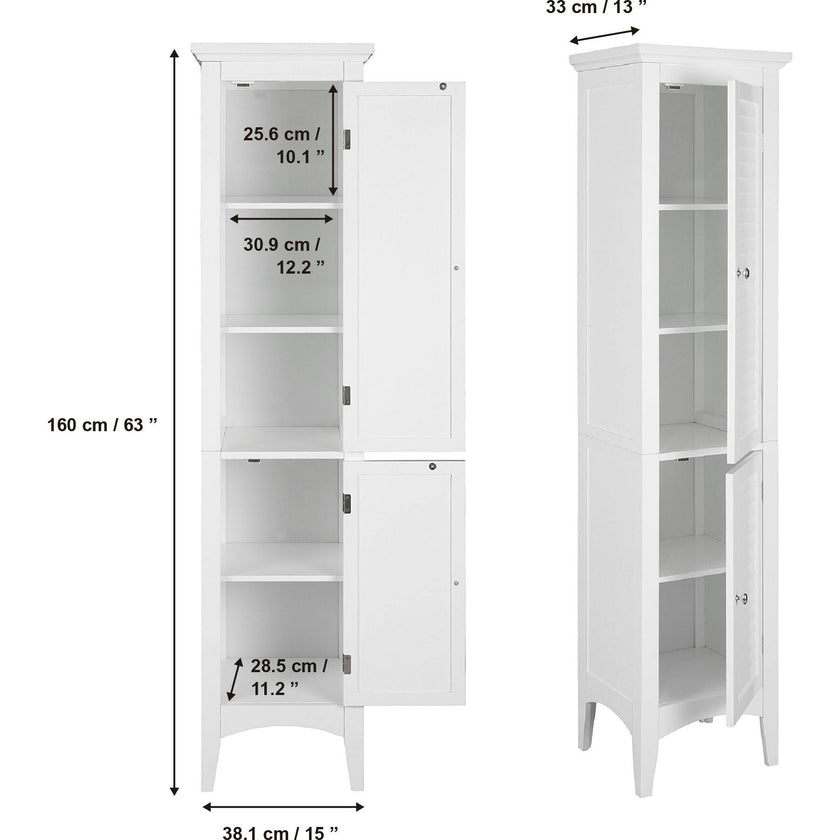 Glancy Tall Slim Free Standing Linen Storage Cabinet with 2 Louvered Doors 5 Tier Shelves