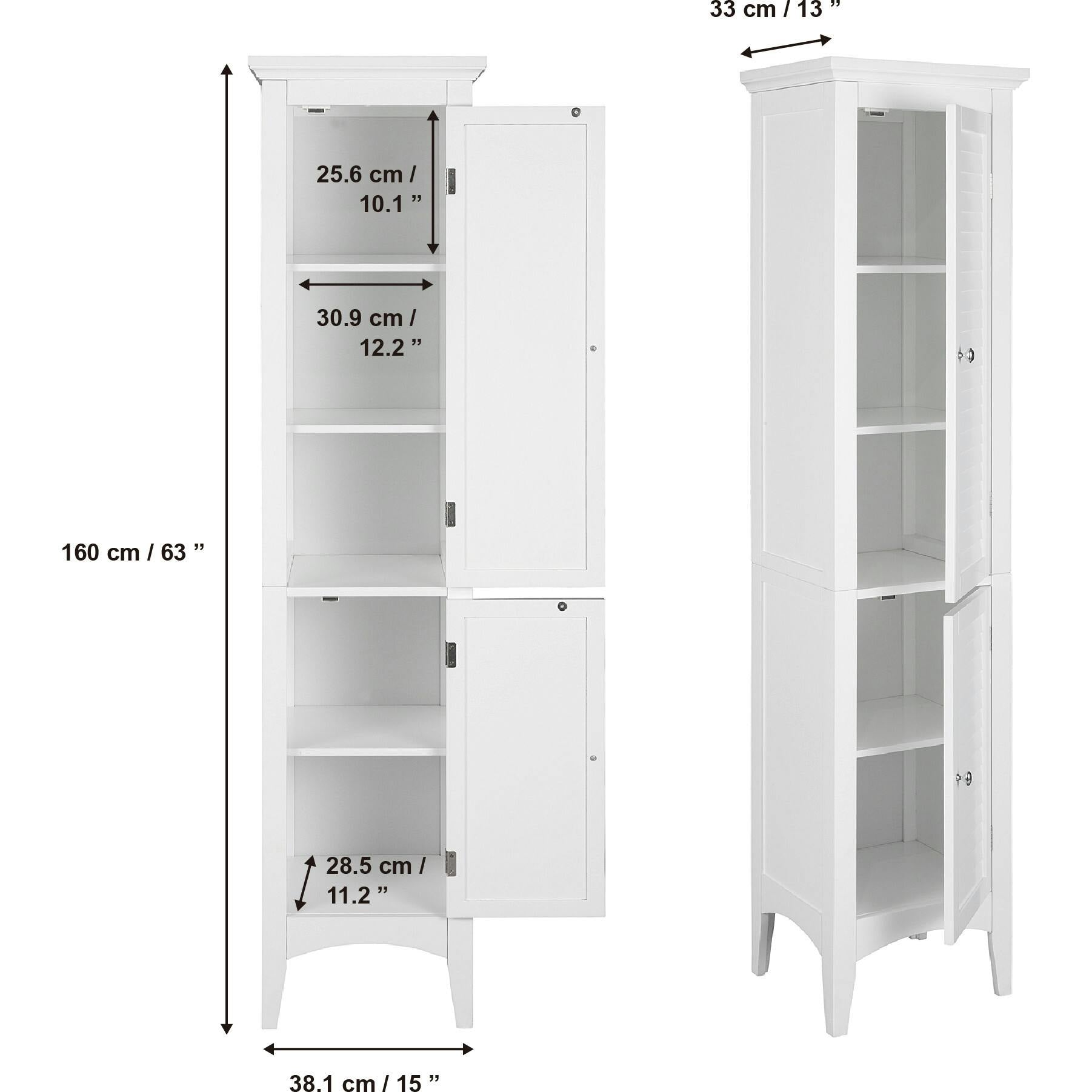 Glancy Tall Slim Free Standing Linen Storage Cabinet with 2 Louvered Doors 5 Tier Shelves