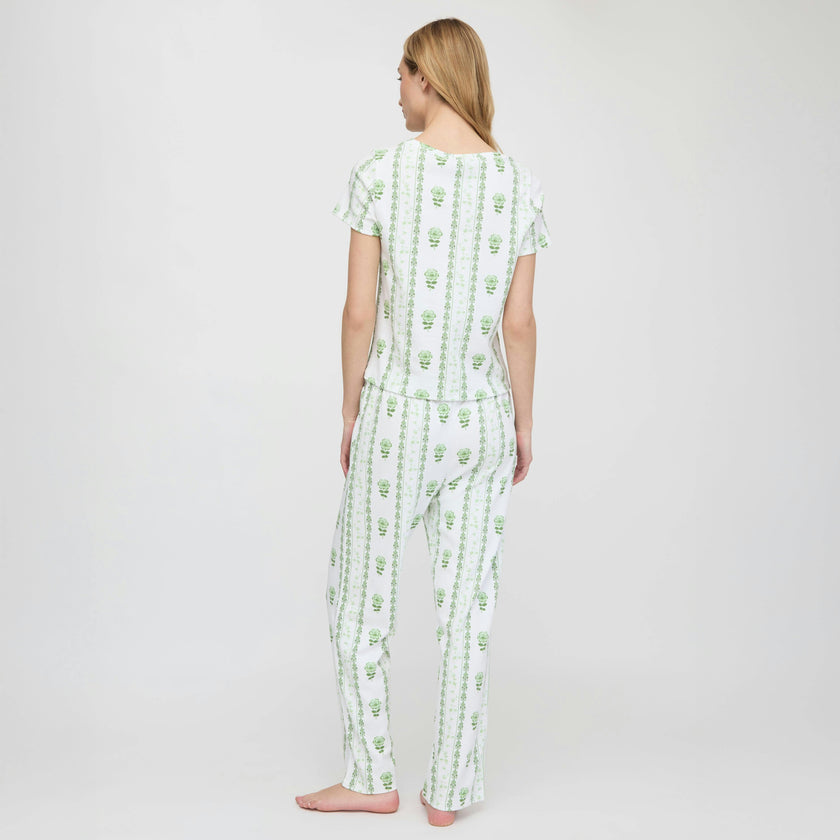 The Kelly Pajama Set - White/Green Arcadia Border