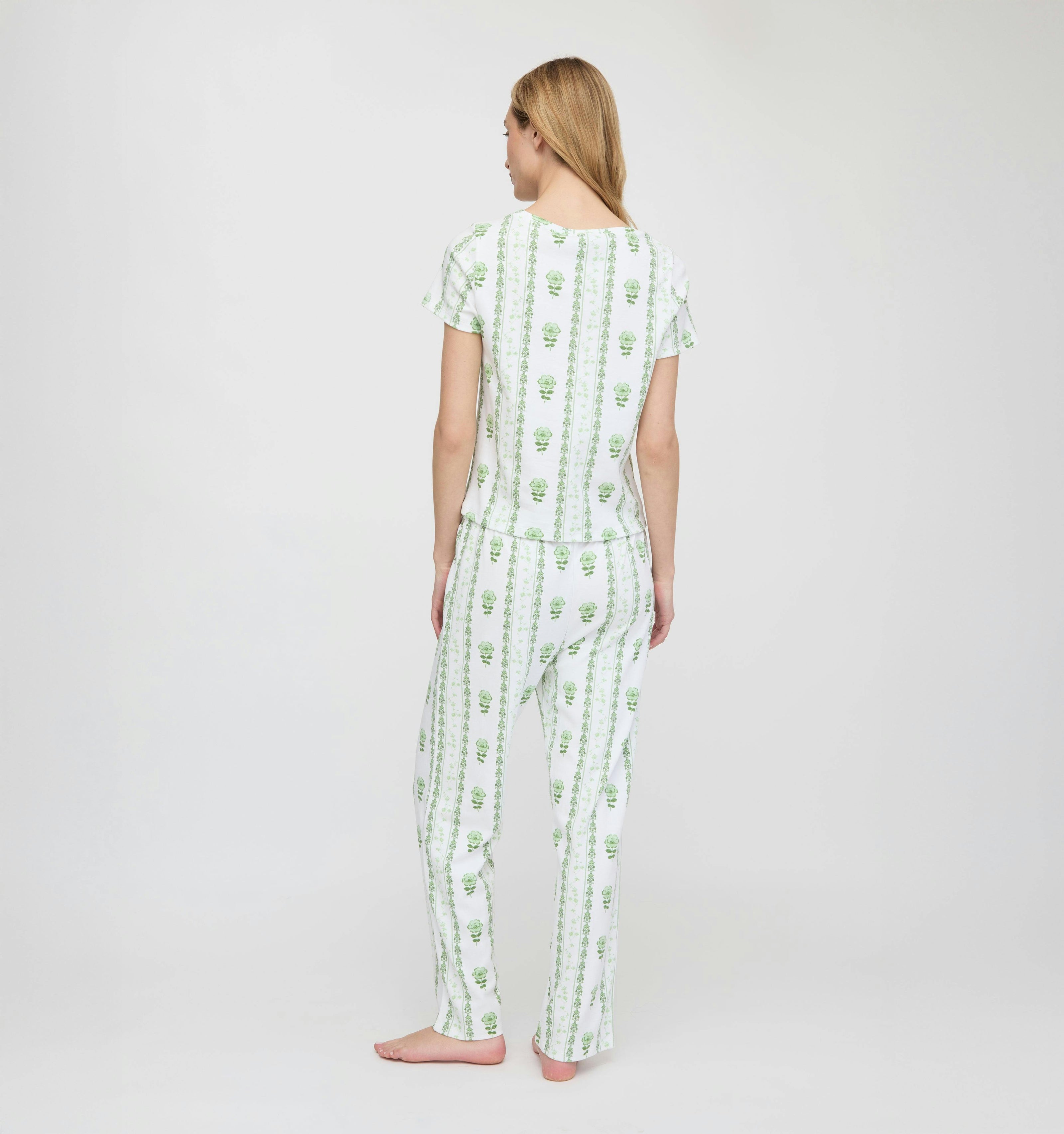 The Kelly Pajama Set - White/Green Arcadia Border