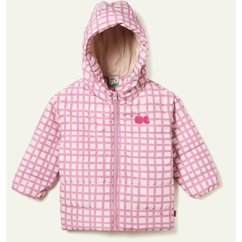 Recycled Polyester Pink Grid Lightweight Puffer