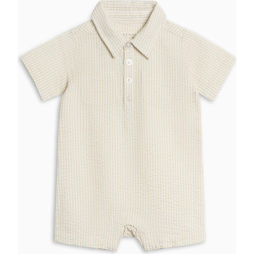 Mato Seersucker Collared Romper - Dune Stripe
