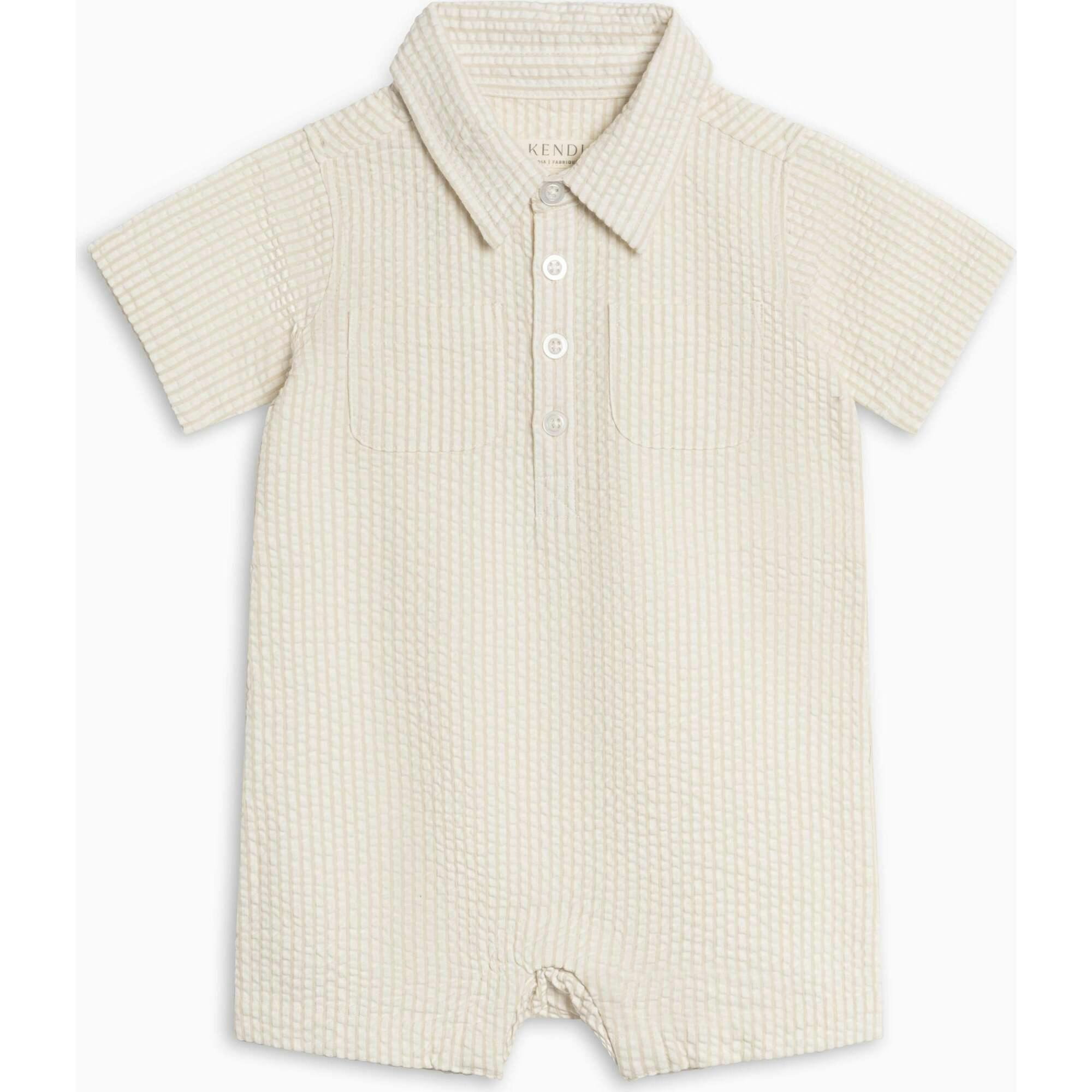 Mato Seersucker Collared Romper - Dune Stripe