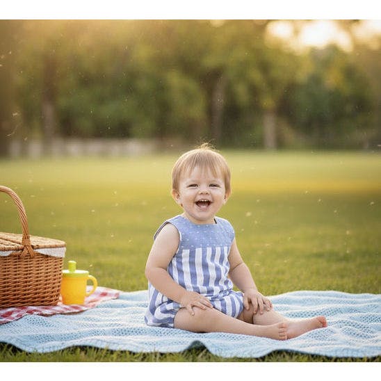 Blue and White Nautical Stripe Bubble Romper, Blue