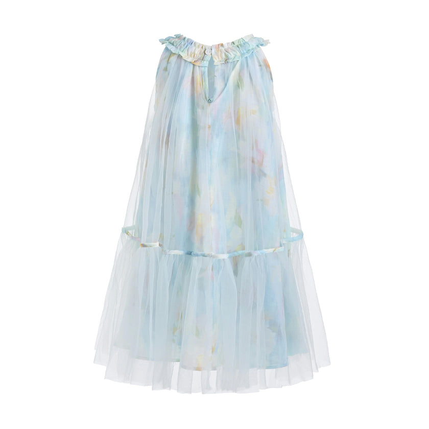 Blue Rosamira Floral Tulle Dress