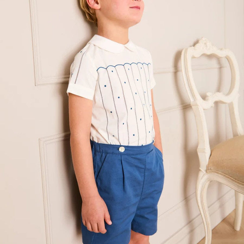 The Matthew Hand Embroidered Openwork Two Piece Set in Navy (18mths-6yrs)