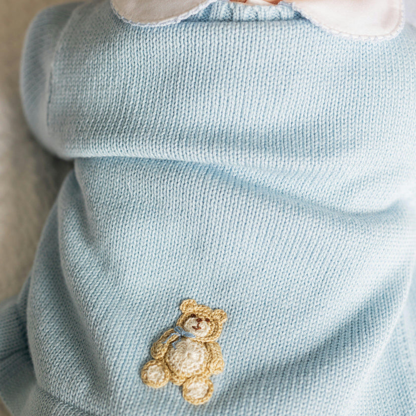 Crochet Cardigan - Blue Teddy Bear