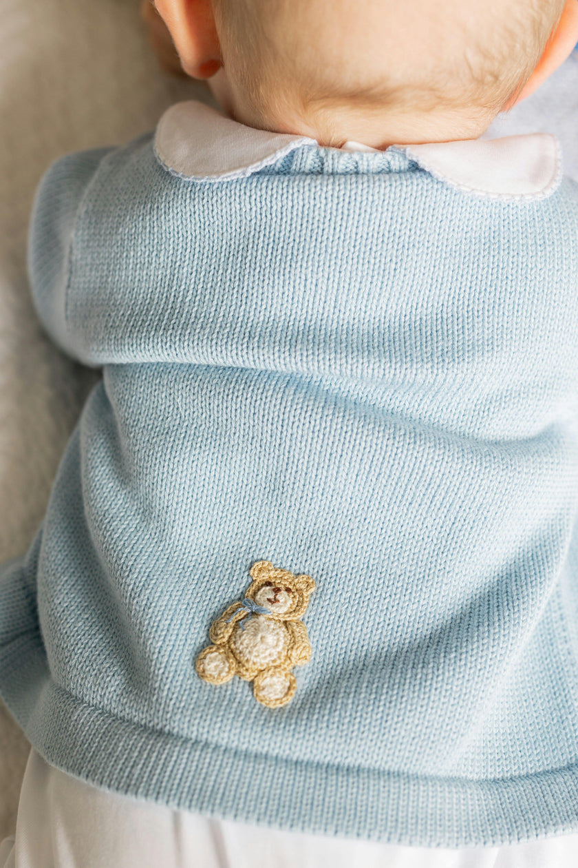 Crochet Cardigan - Blue Teddy Bear
