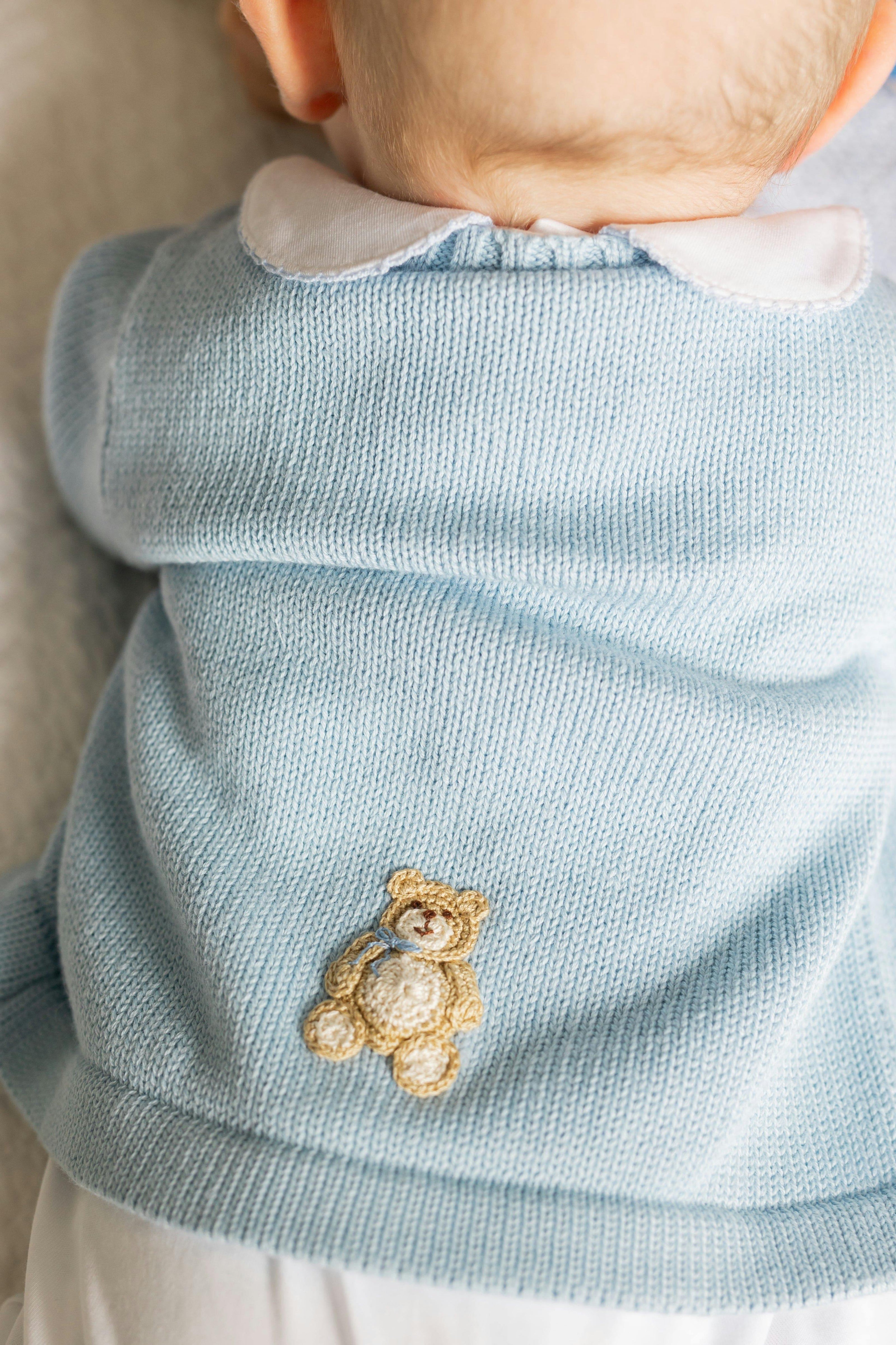 Crochet Cardigan - Blue Teddy Bear