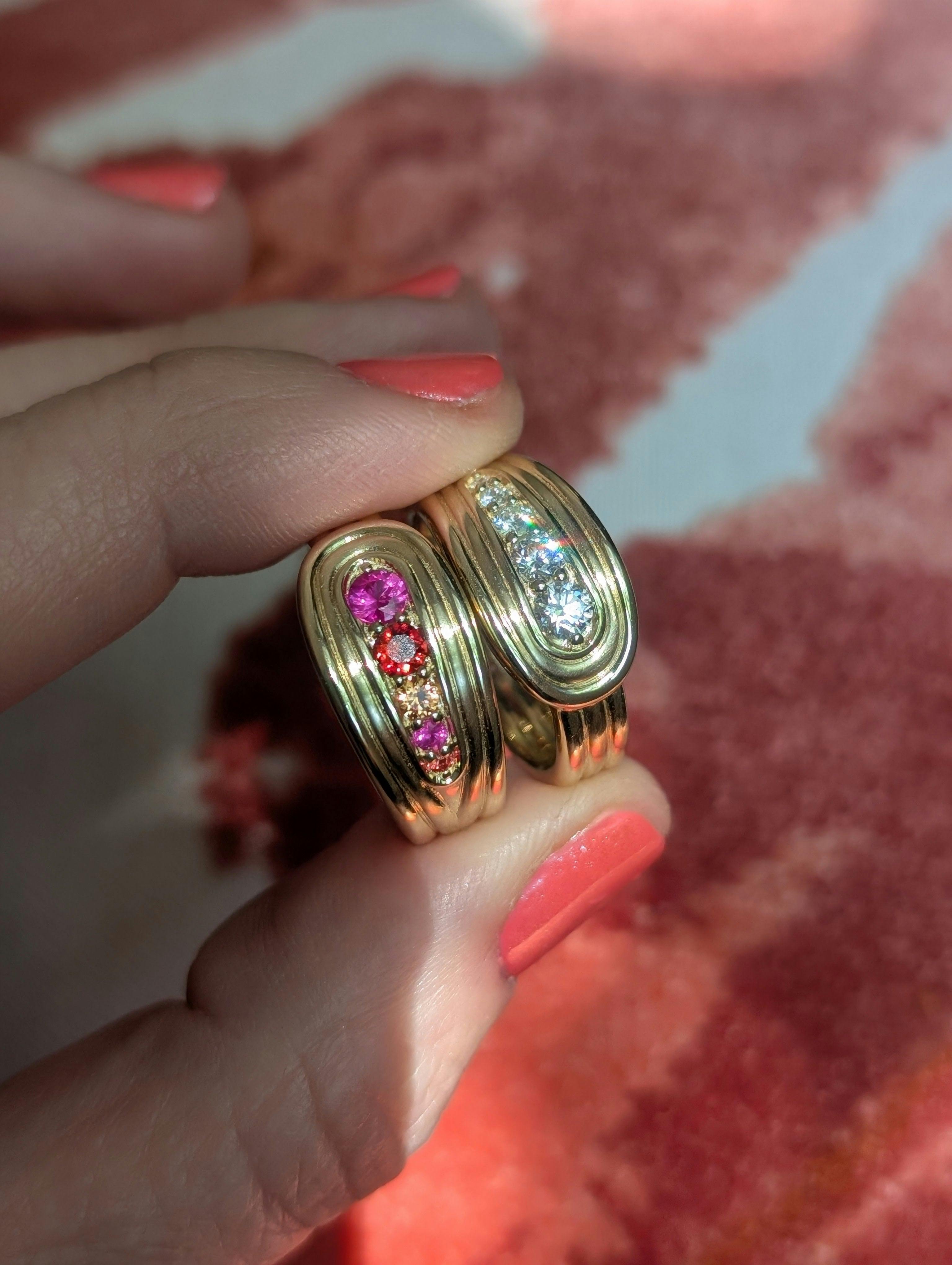 Found Nest Bypass Ring - Pink, Orange & Yellow Sapphire