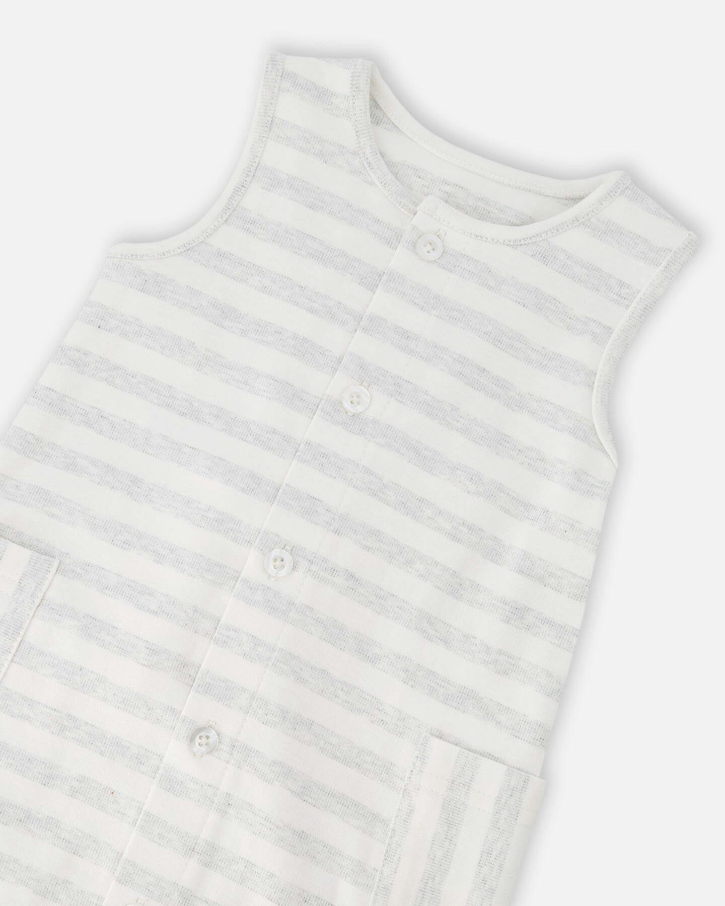 Cotton Striped Romper White And Grey Stripes