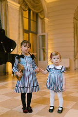 MARINE STRIPE BLUE BURGUNDY SMOCKED ROMPER