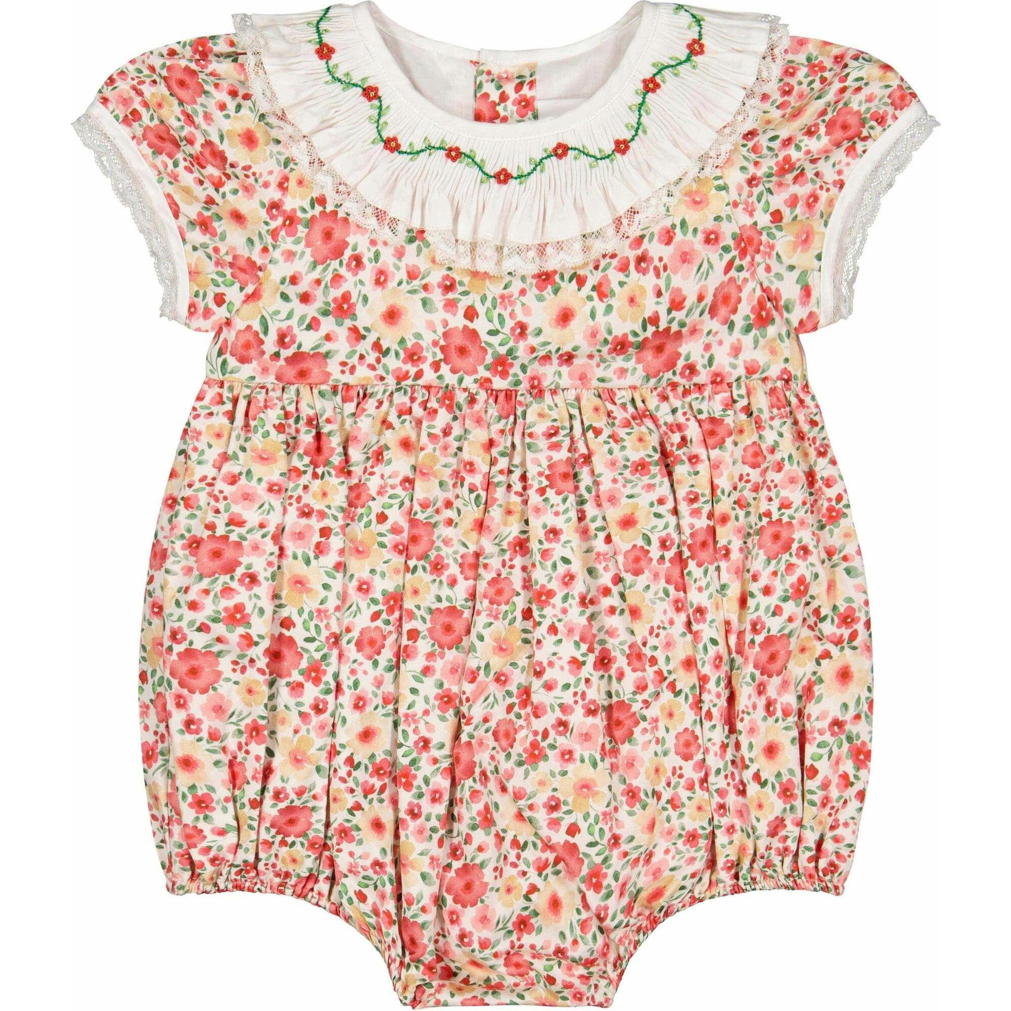 Celestine Red Floral Smocked Romper