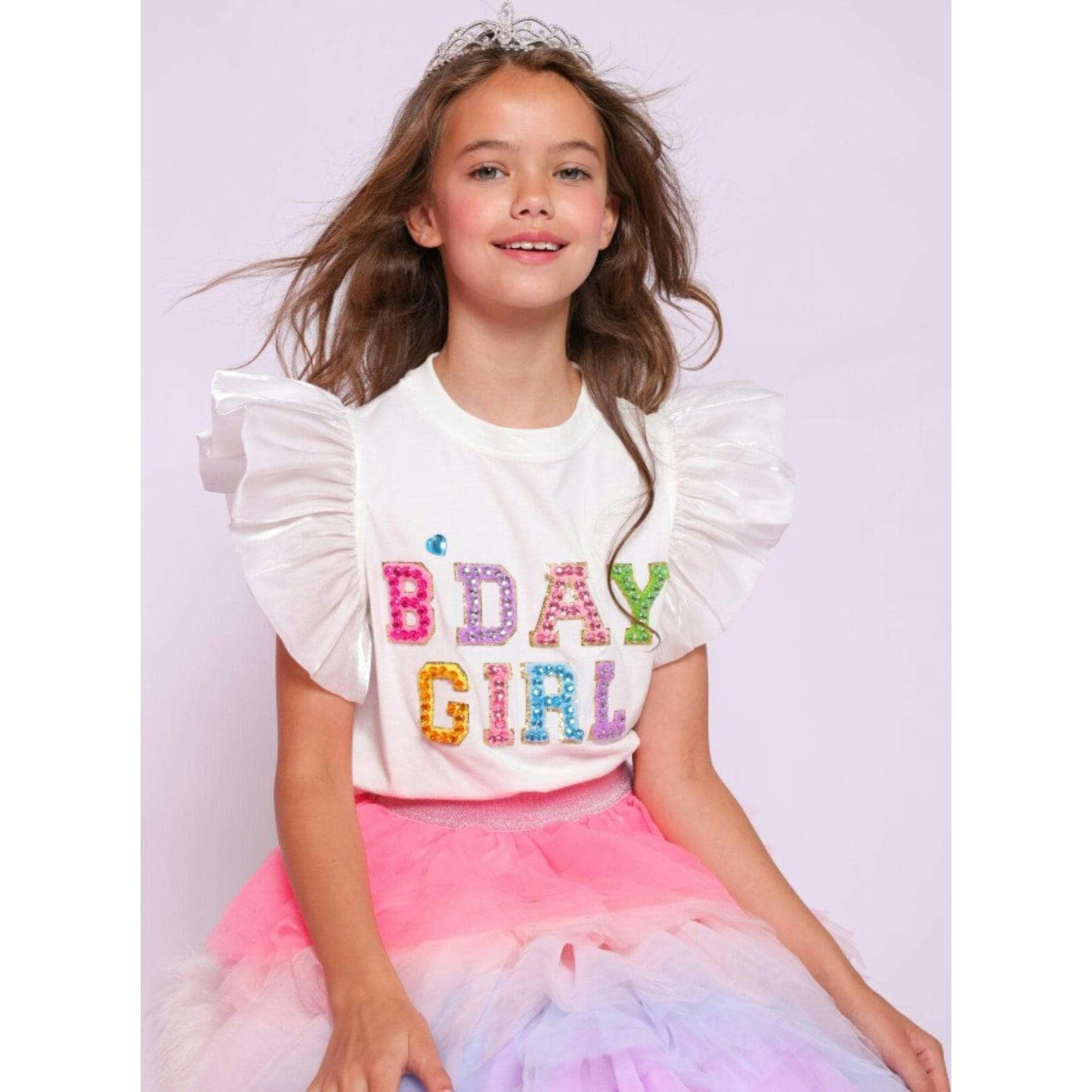Birthday Girl Gem Ruffle Sleeve Shirt