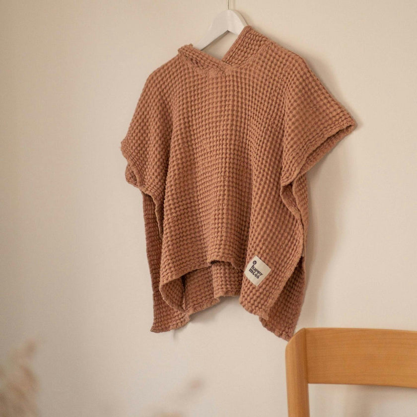 children's linen waffle poncho - cinnamon