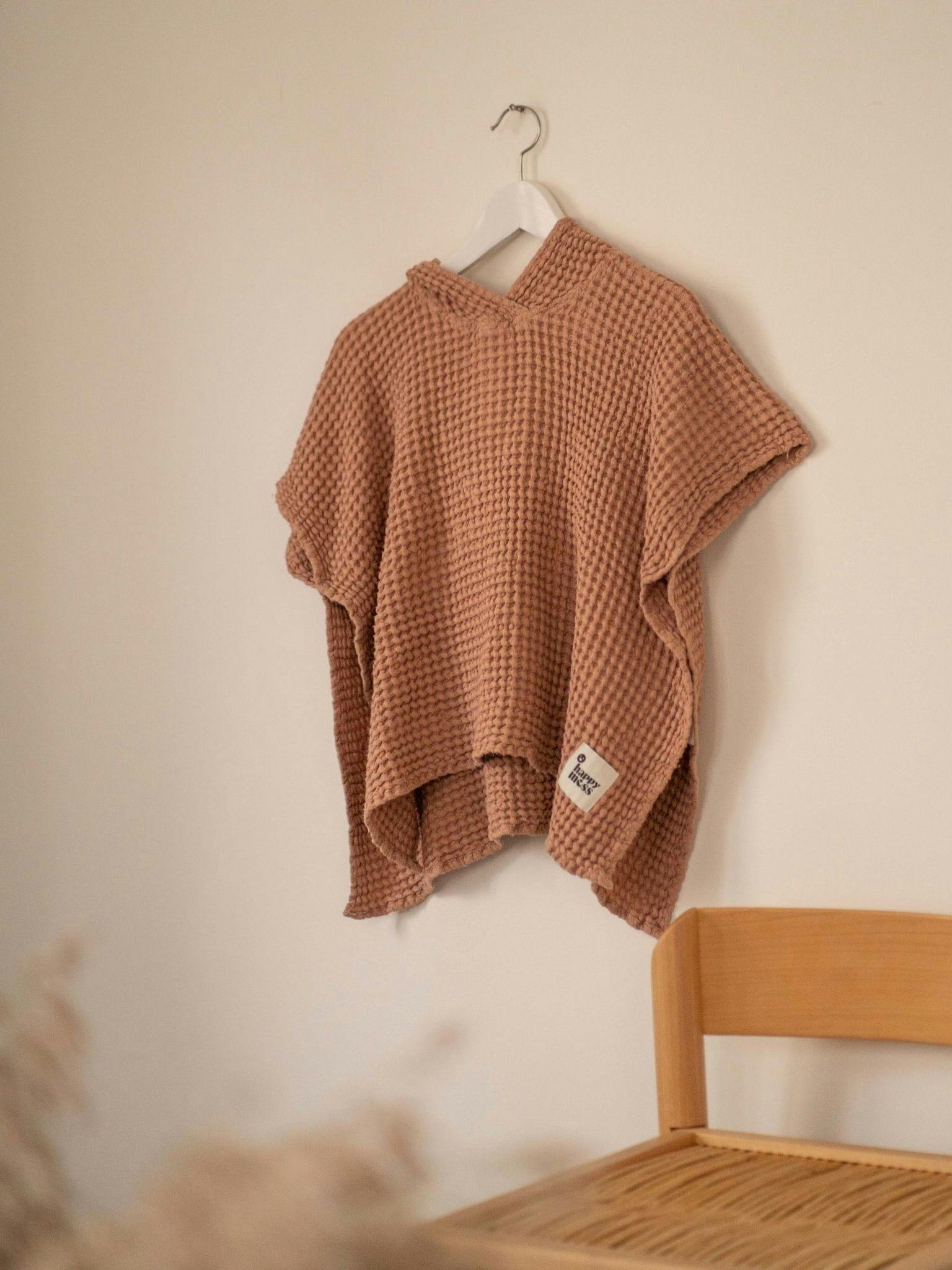 children's linen waffle poncho - cinnamon