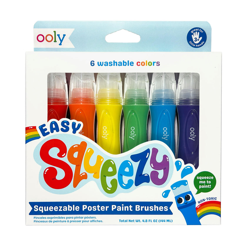 Easy Squeezy Squeezable Poster Paint Brushes - Easy Grip - Set of 6
