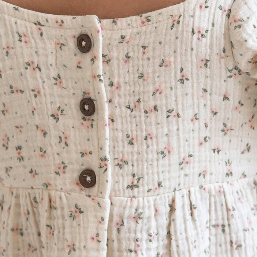Celine Muslin Square Neck Dress - Camellia Floral / Shell + Fern
