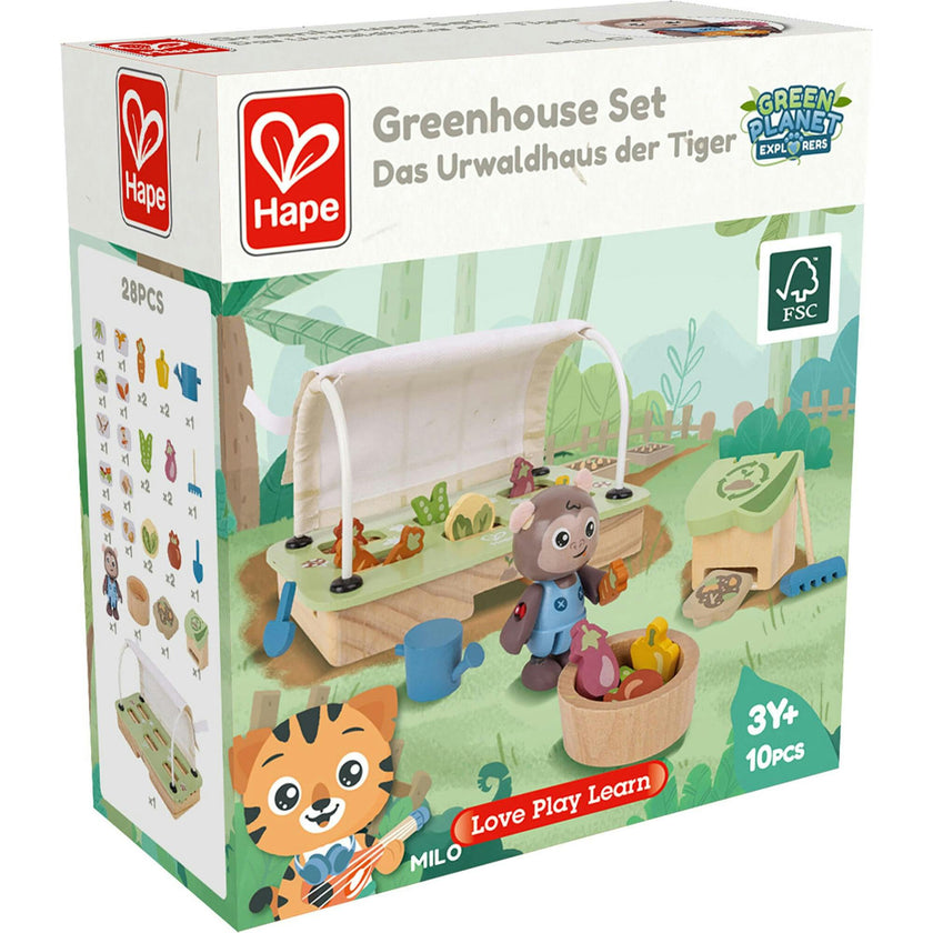 Hape: Organic Greenhouse Set - 10pc Wooden Miniature Gardening Toy Playset