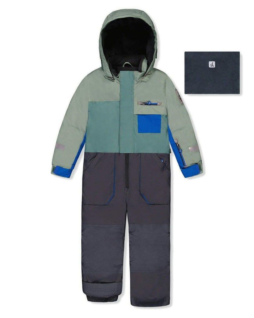 Kids One Piece Play Snowsuit Sage Green And Grey