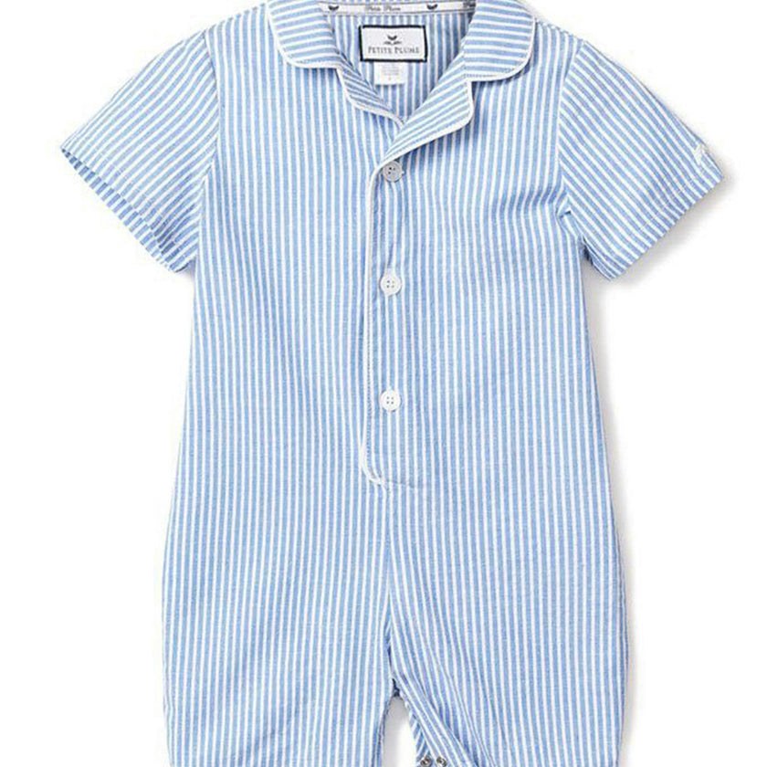 Baby's Twill Summer Romper in French Blue Heritage Stripe