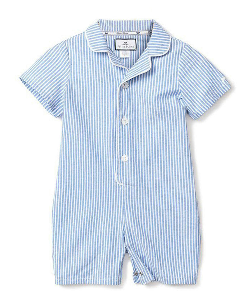 Baby's Twill Summer Romper in French Blue Heritage Stripe